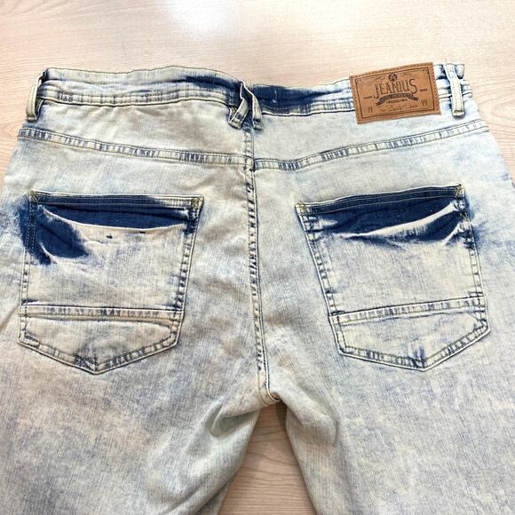 Akademiks Jeanius Distressed Jeans Men 36x30 Vintage Washed Whisker Grunge - Picture 3 of 12